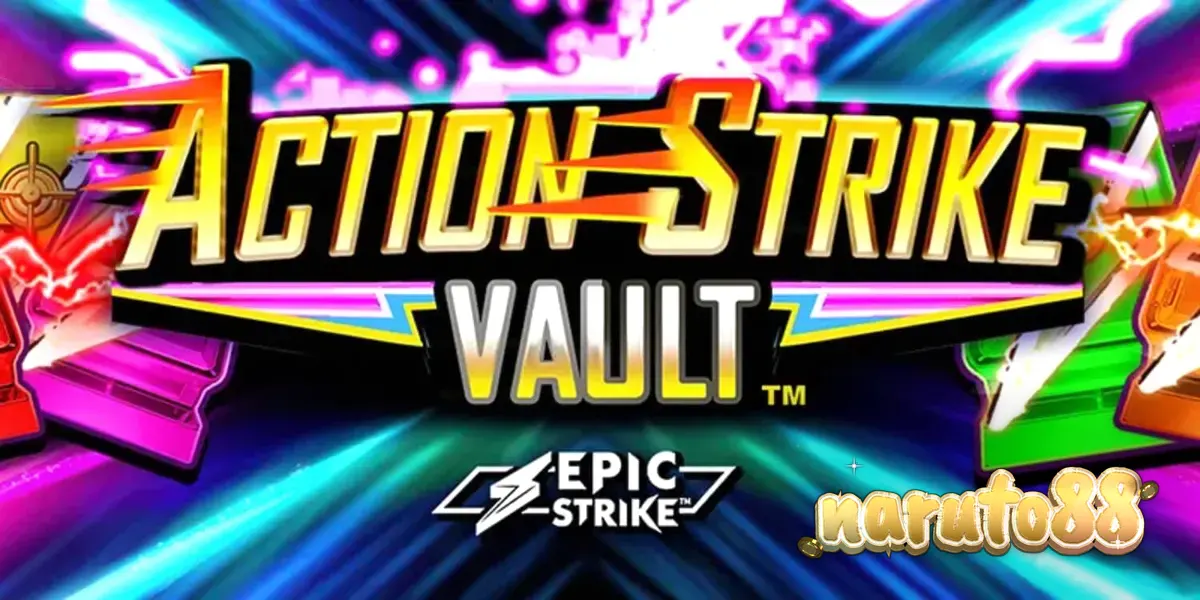 Tampilan layar slot Action Strike Vault yang menampilkan gulungan permainan dengan tema luar angkasa dan kasino.