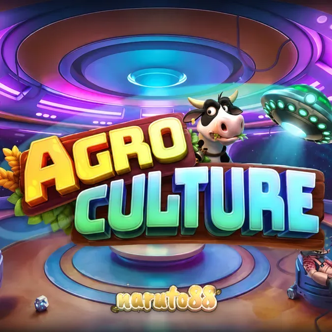 Tampilan visual slot AgroCulture dengan latar belakang peternakan dan elemen alien